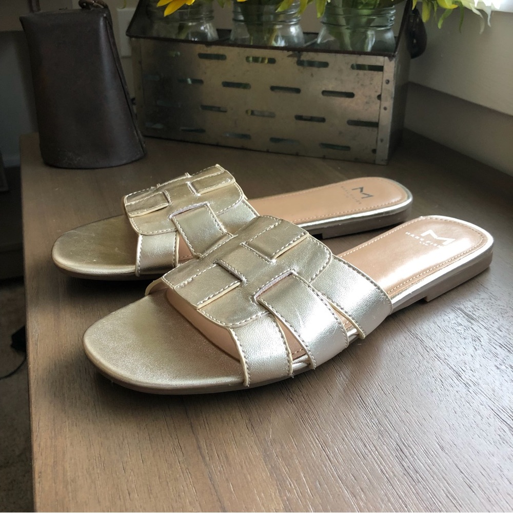 Marc Fisher Ltd gold slip on slider sandals New 8.5